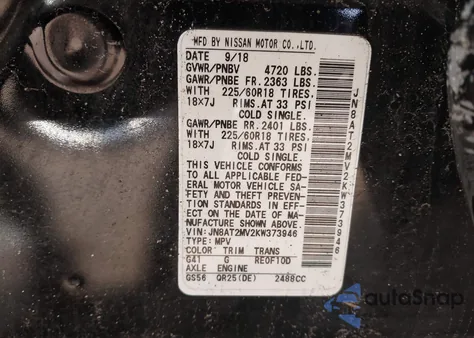 2019 Nissan Rogue Sv from USA, damaged, VIN JN8AT2MV2KW373946